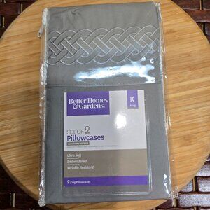 Better Homes &Gardens 2-PC Set KING Embroidered Microfiber Pillowcases Grey
